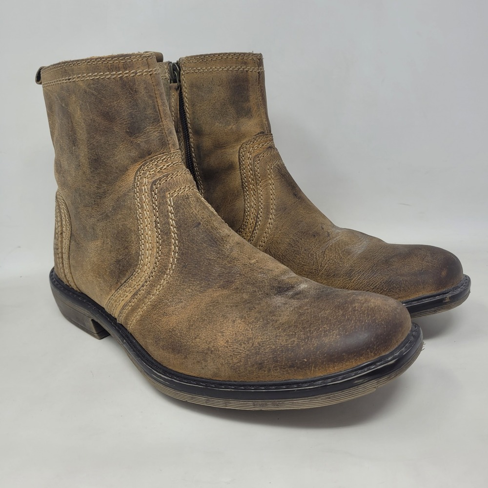 Roan by Bed Stu Boots 10 Brown Leather Crestone Distressed Zip Ankle Square Toe
